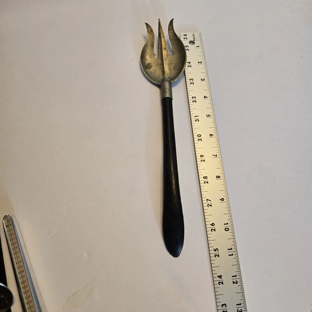 Vintage Soldered Silver Plated and Ebony Handle‎ Salad Serving Fork